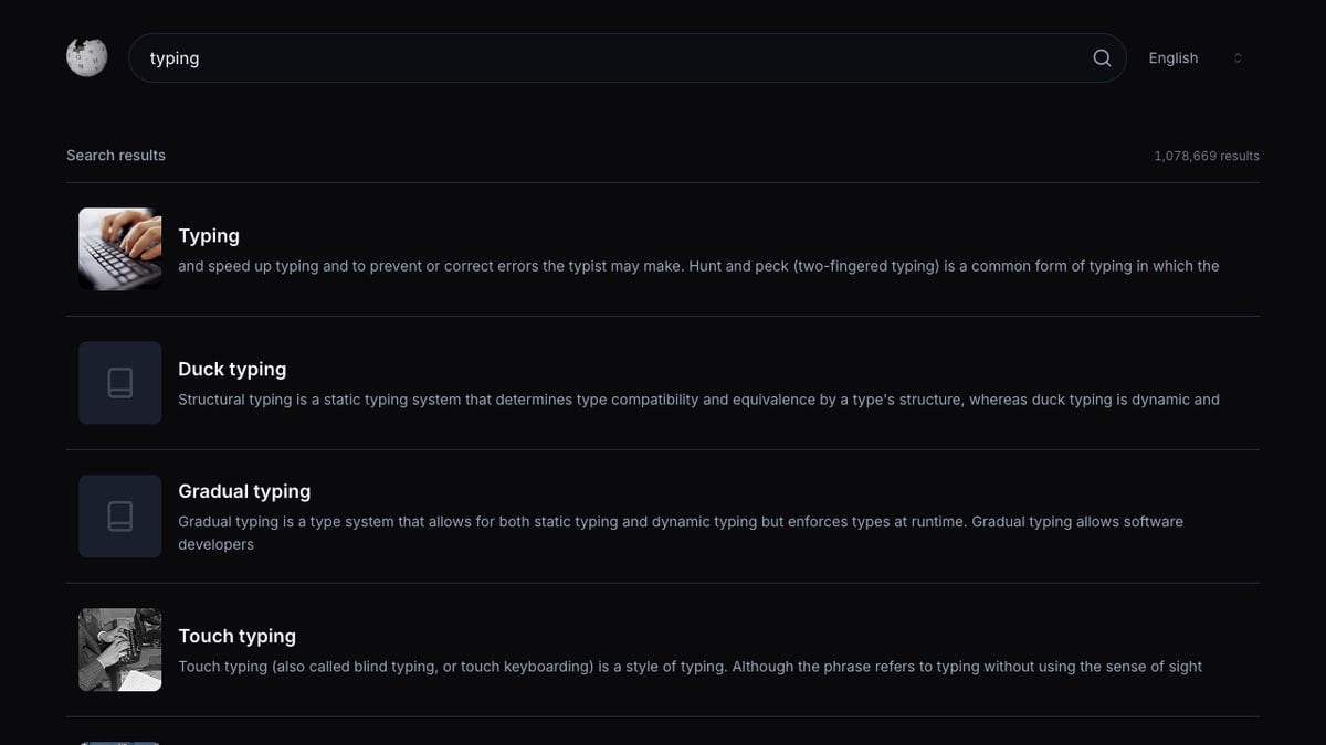 Wiki search screenshot