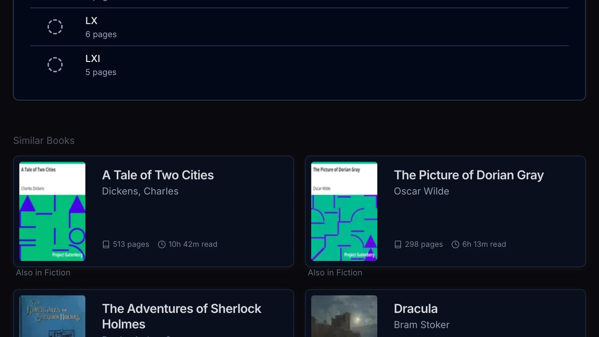 Personalized recommendations and similar books screenshot